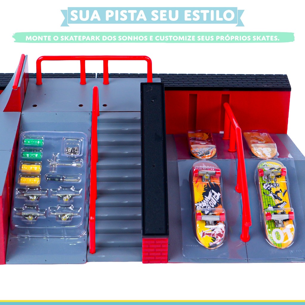 Skatepark Super Pista Montável de Dedo Kit Completo com Rampas e Skates