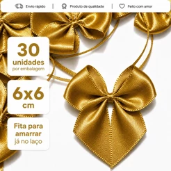Laço de Cetim Nº5 6x6cm com Fita para amarração 30 Unidades Decorações, doces, mesas, esferas acrílicas, personalizados