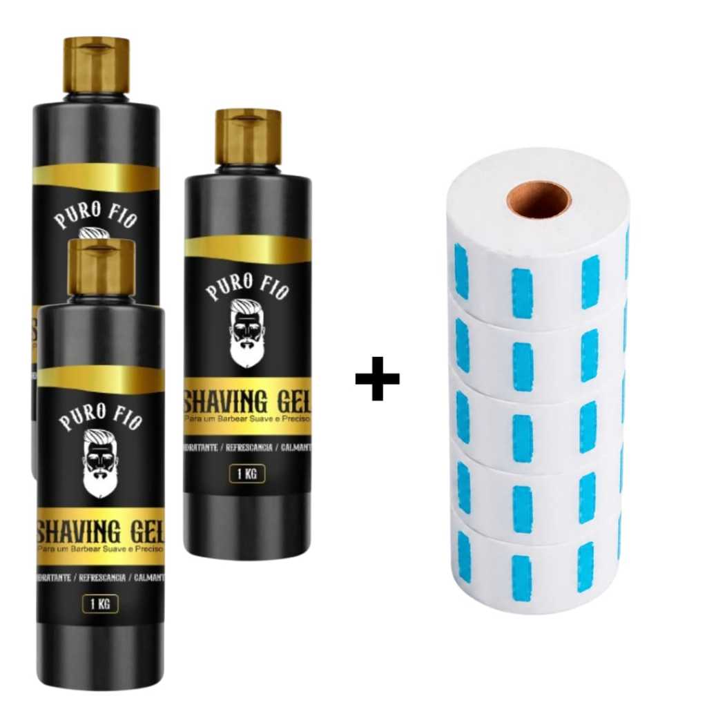 Kit 3 shaving gel puro fio1 litro cada + 1 gola higienica rolo 500 uni