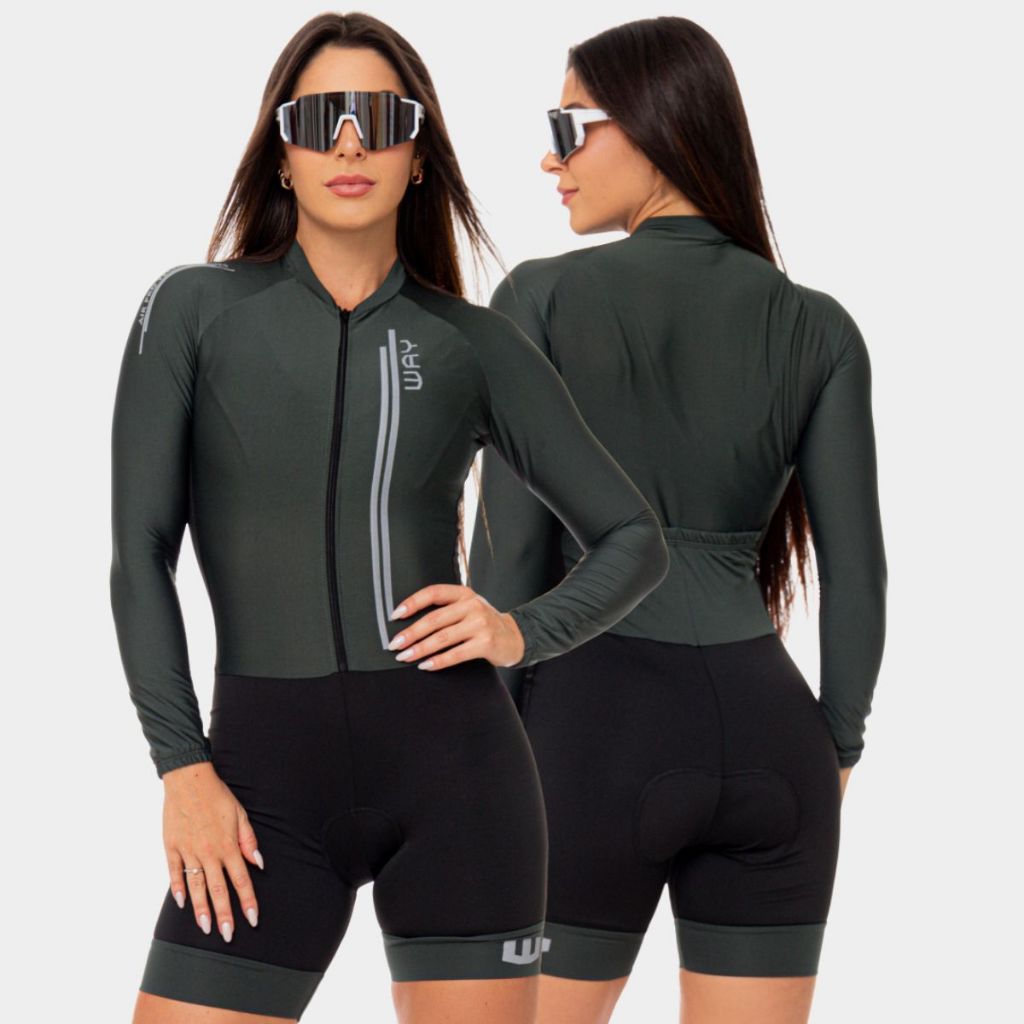 Macaquinho Macacão Ciclismo Feminino Manga Longa Inverno Roupa Pedalar Mulheres Bike Speed