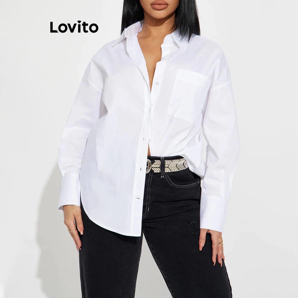 Lovito Camisa Social Feminina Alongada BLB11BR275