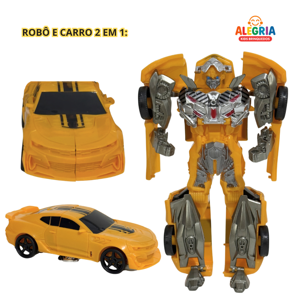 Robô Transformável Em Carro Amarelo Guerreiro Heroico Robot 2 Em 1 Presente Infantil Guerreiro