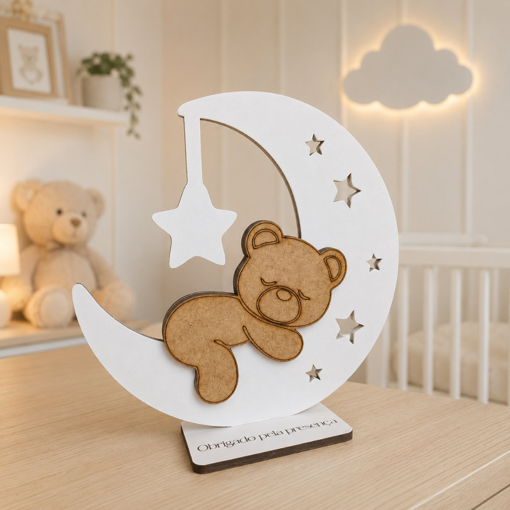 Kit 6 Centros De Mesa Bebê UNISSEX Ursinho Na Lua Decoração Festa Infantil MDF