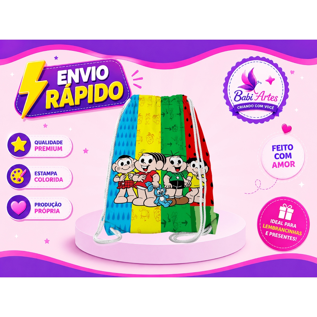 Mochilinha Saco Turma da Mônica Festa Aniversário Lembrancinha Saquinho Infantil Envio Rápido