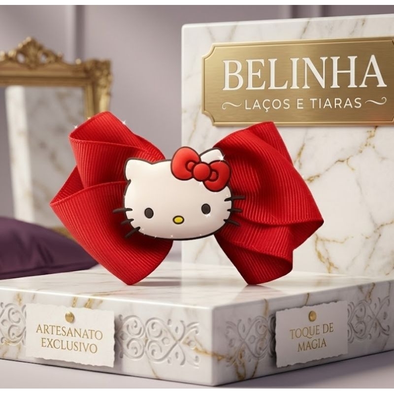 Laço de Cabelo Infantil Hello Kitty Vermelha Presilha Bico de Pato Luxo Menina Personagem Blogueirinha