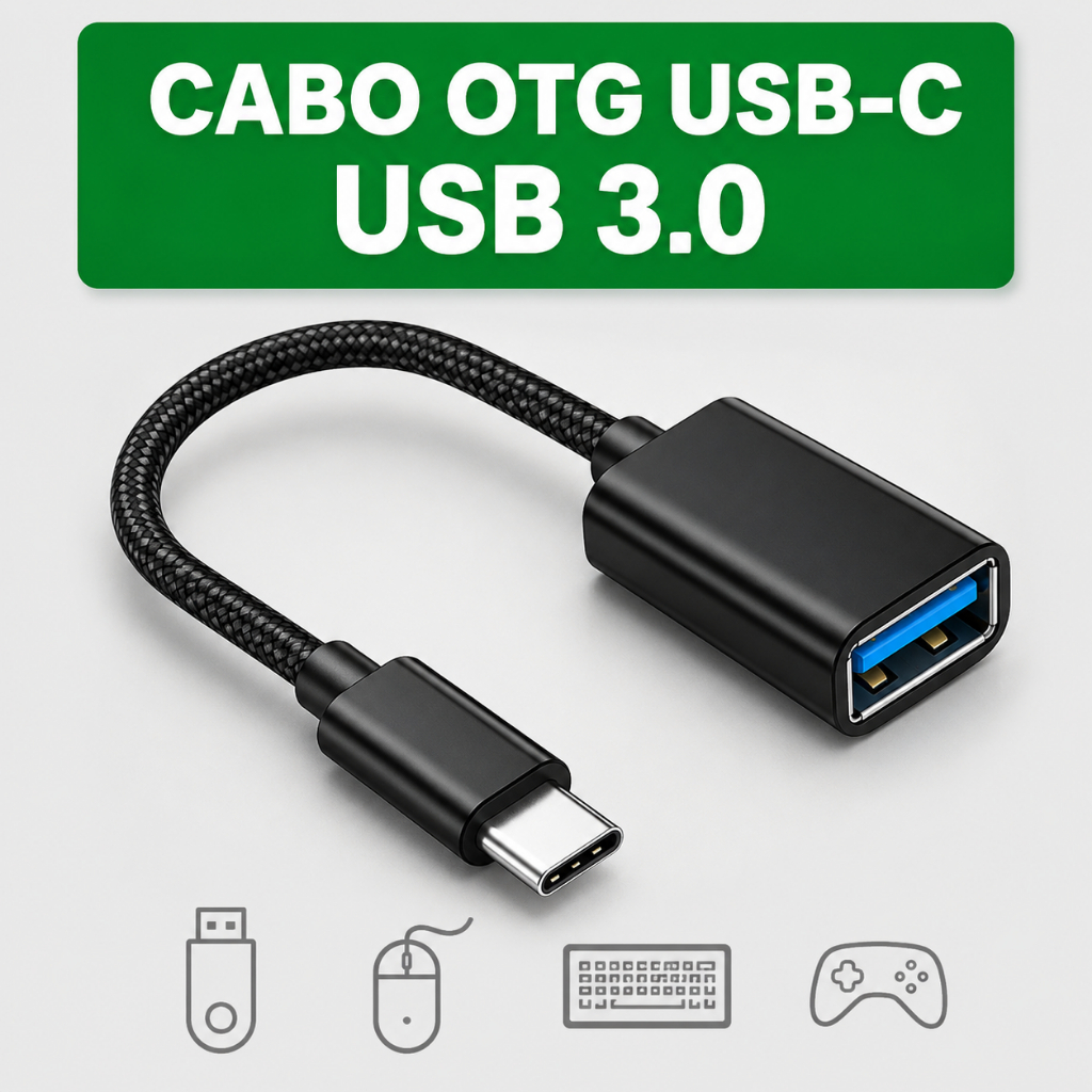 Cabo Adaptador Otg Tipo C Para USB Conecta Mouse Teclado Pen Drive