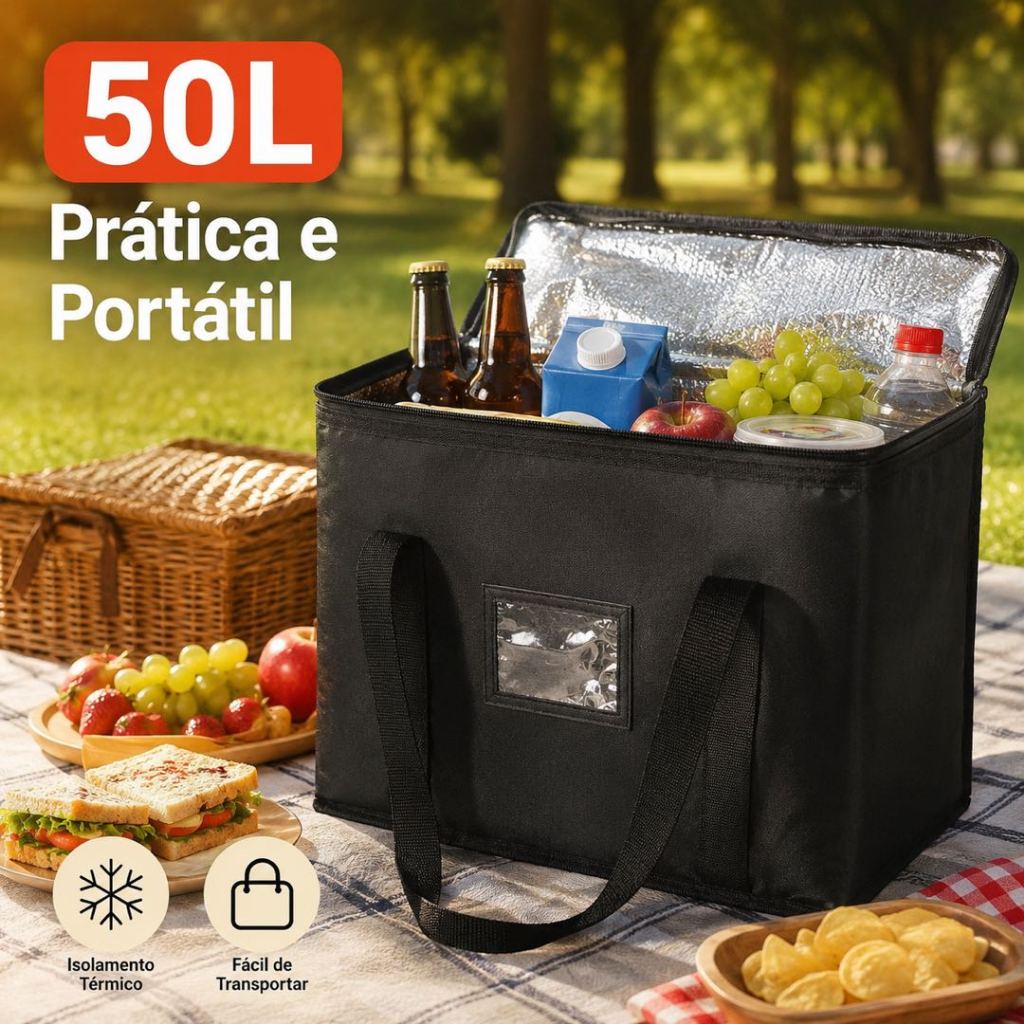 50L Bolsa térmica portátil dobrável para almoço Praia Pesca Camping Viagem