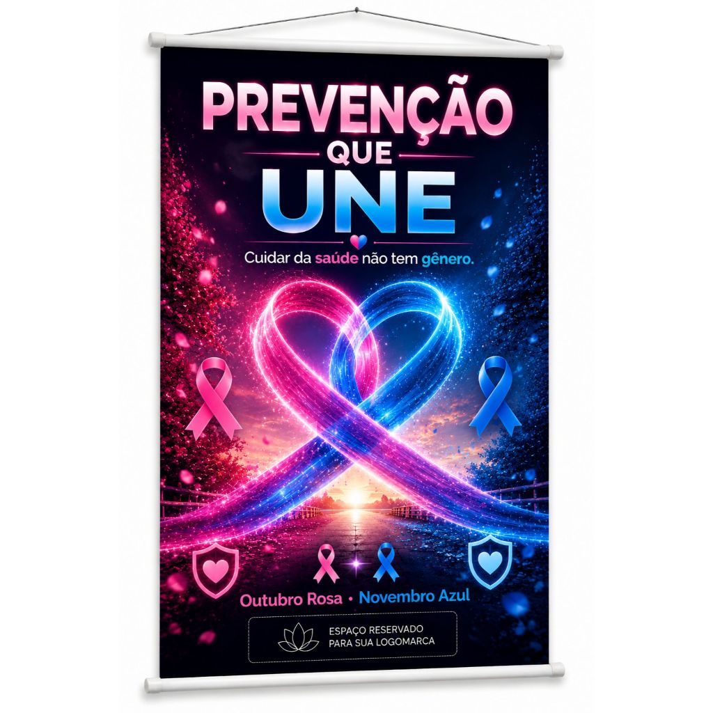 Banner Outubro Rosa Novembro Azul Conscientização produzido em lona. Cartaz Empresa Hospital Escola Clinica Pub1120