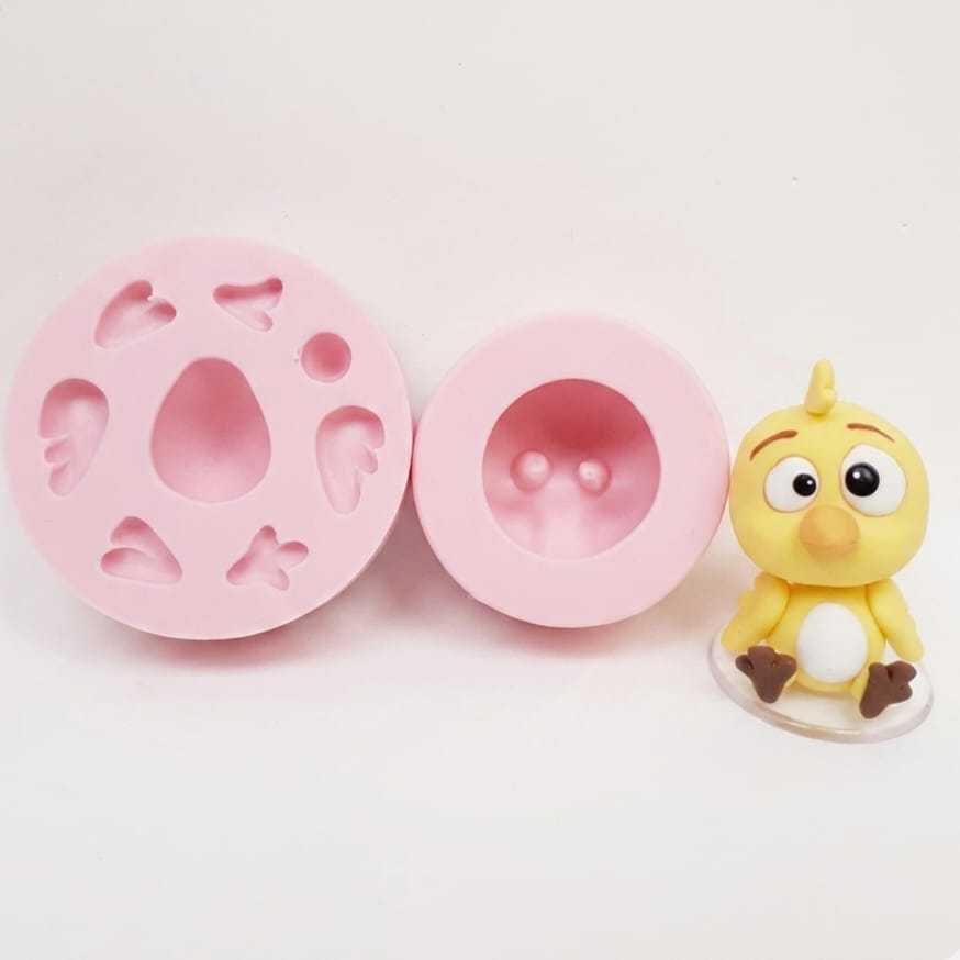 Molde Forma de Silicone Pintinho Amarelinho 3D - Turma Galinha Pintadinha - Biscuit Confeitaria Pasta Americana