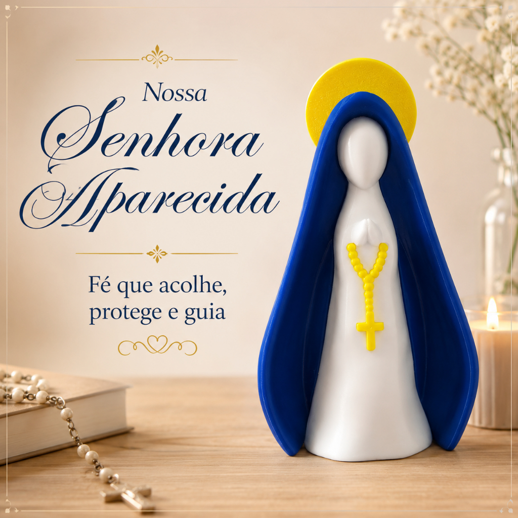 Nossa Senhora Aparecida Decorativa Escultura | Santinha de Mesa com Terço | Enfeite Religioso