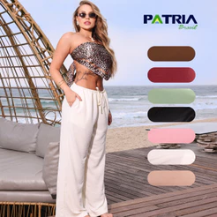 Calça Feminina Pantalona Cintura Elástica com Bolso