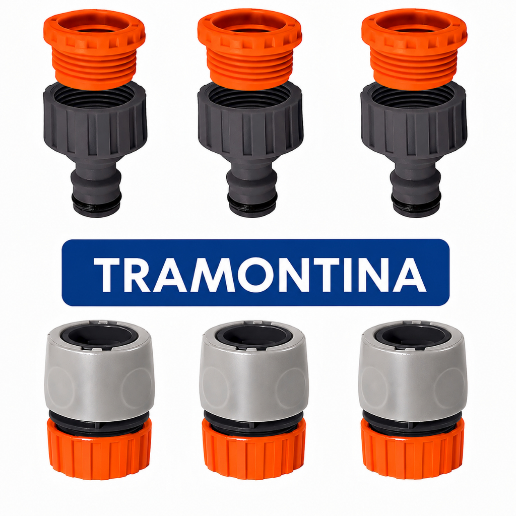 Kit Engate Rápido + Adaptador Rosca Irrigação 3/4 x 1/2 Mangueira Torneira Tramontina Original