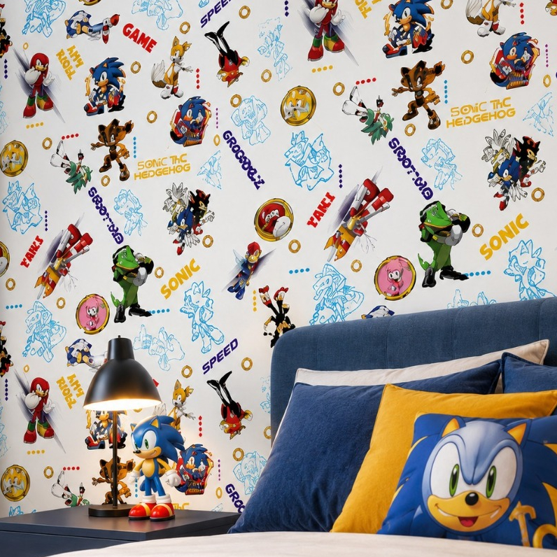 Papel de Parede Adesivo  Sonic Shadow the Hedgehod Branco Jogo Videogame Infantil Vinil Adesivo Game