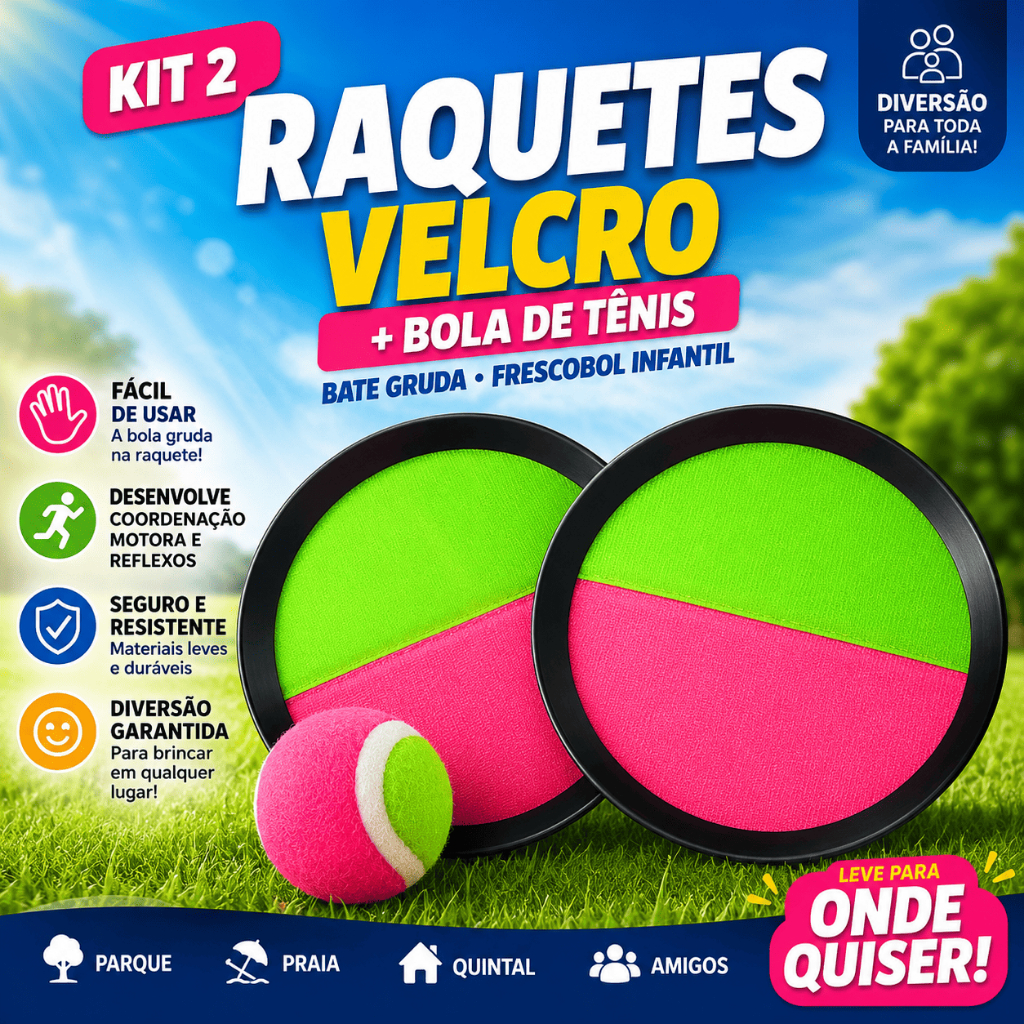 Kit Raquete Frescobol Bateu Colou Peteca Tênis C/ Bolinha Bate Gruda