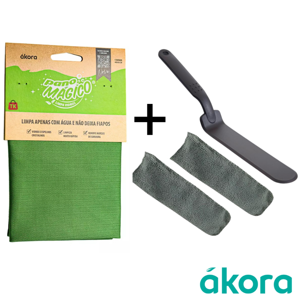 Kit Limpeza Premium Ákora – Pano Mágico Limpa vidros e espelhos + Limpeza de vãos