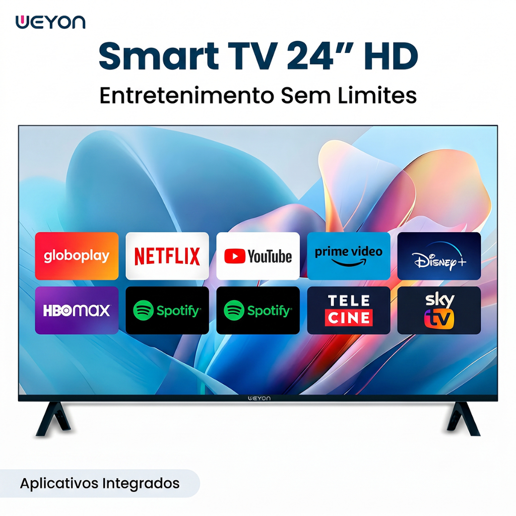 Smart TV 24 Polegadas Weyon Full HD Wifi HDMI USB Android 14 TV Netflix YouTube 100/240V