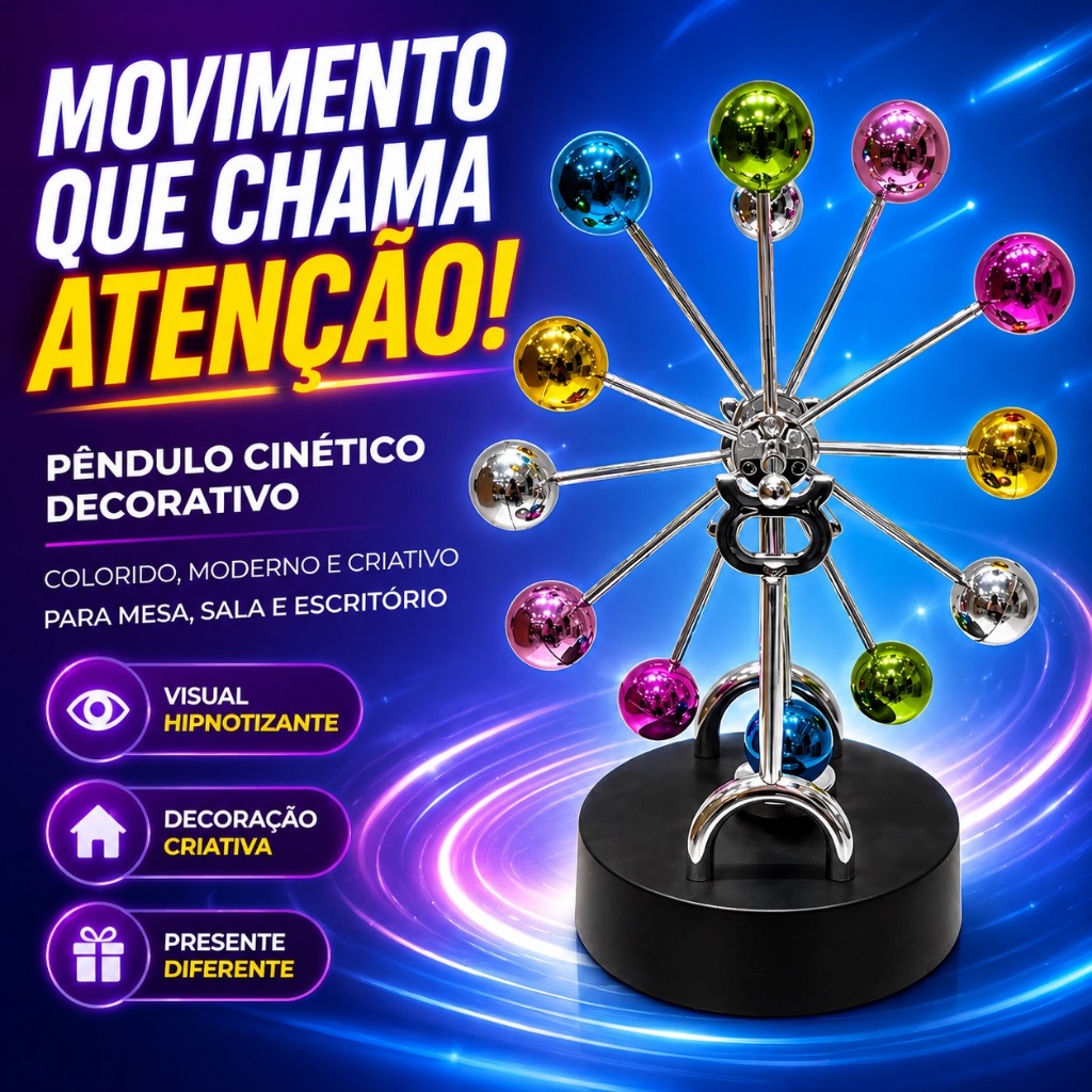 Pêndulo Orbital e Pêndulo Cinético com Movimento Magnético e Movimento Perpétuo Enfeite Decorativo Decoração de Mesa