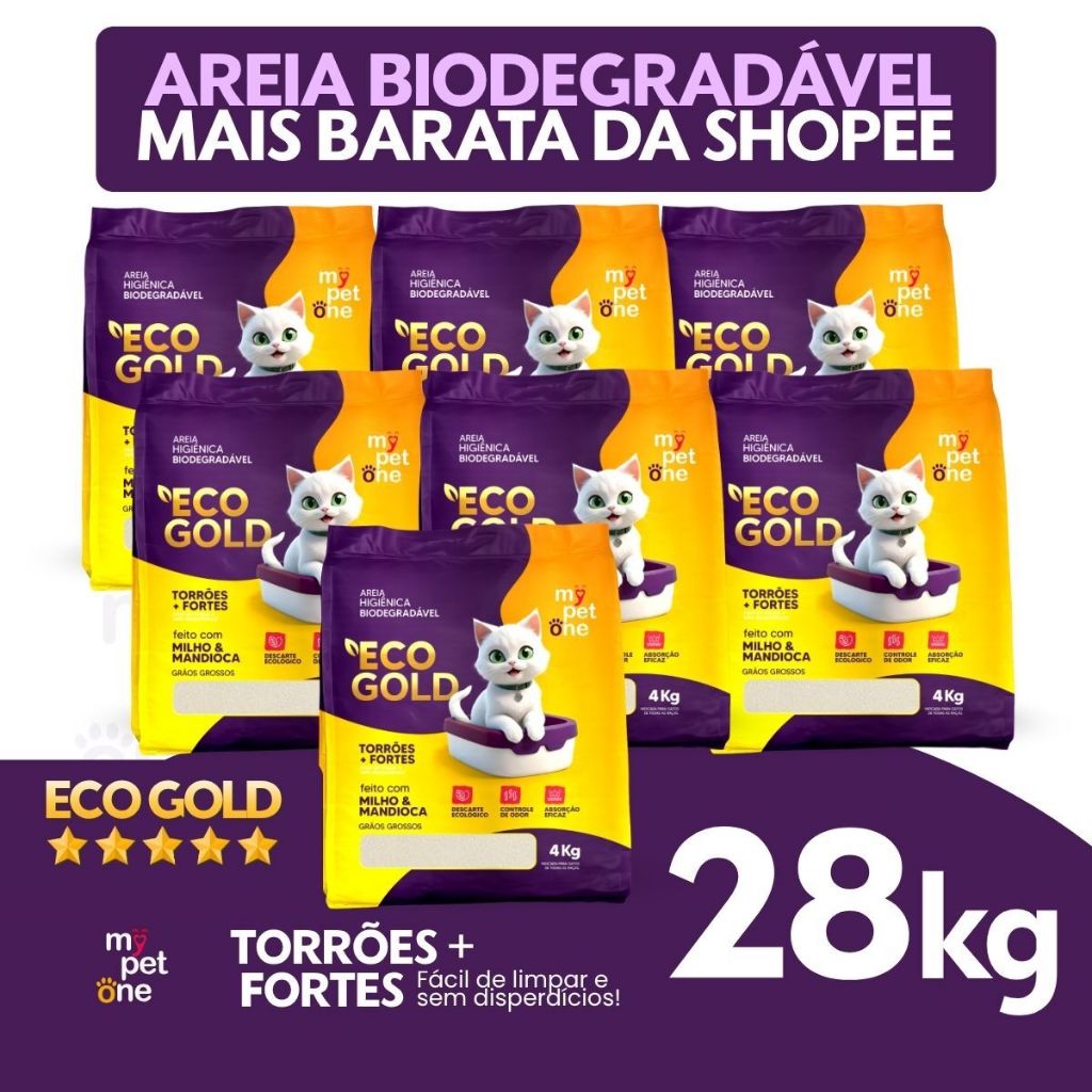 Kit 7 Areia Eco Gold Biodegradável Grossa MyPetOne 4Kg