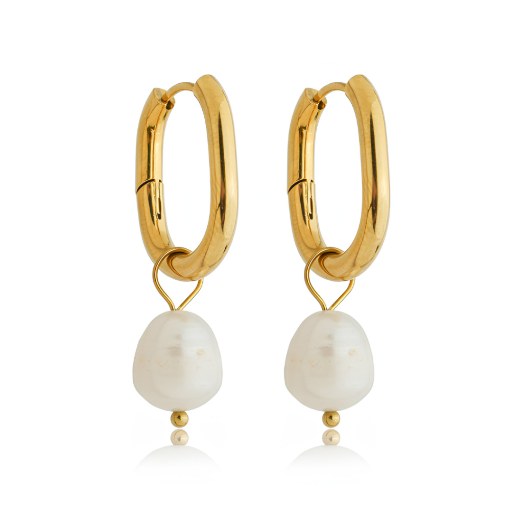 Brinco Argola Organic Pearl Com Pérola Barroca Banhado A Ouro 18k Feminino Elegante Joia Luxo