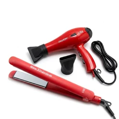 Kit Profissional Fashion Vermelho: Secador 2200W + Prancha Neo Titanium 450°F (Ideal para Progressiva) Lizz Pro