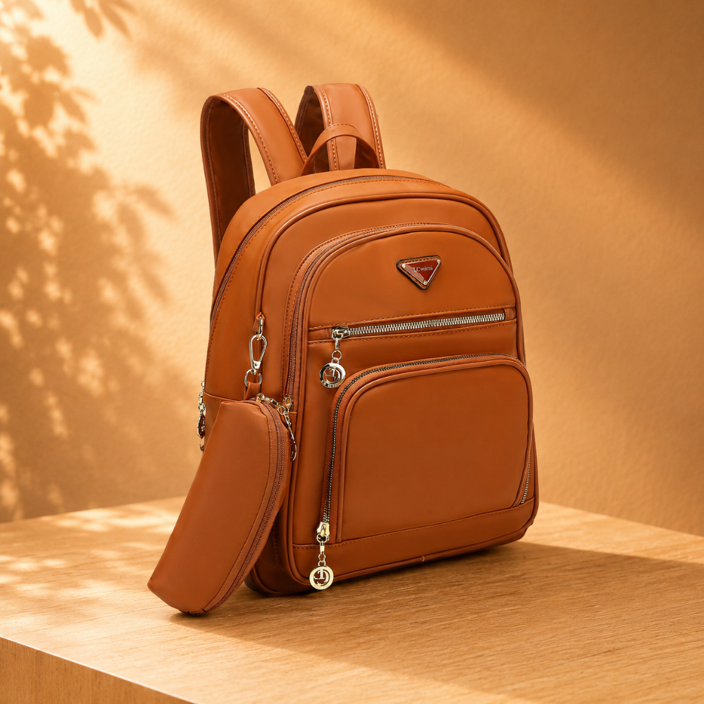 Mochila Feminina Impermeável Nylon Premium Grande Capacidade com Necessaire Escolar Faculdade Trabalho Viagem 20953-1