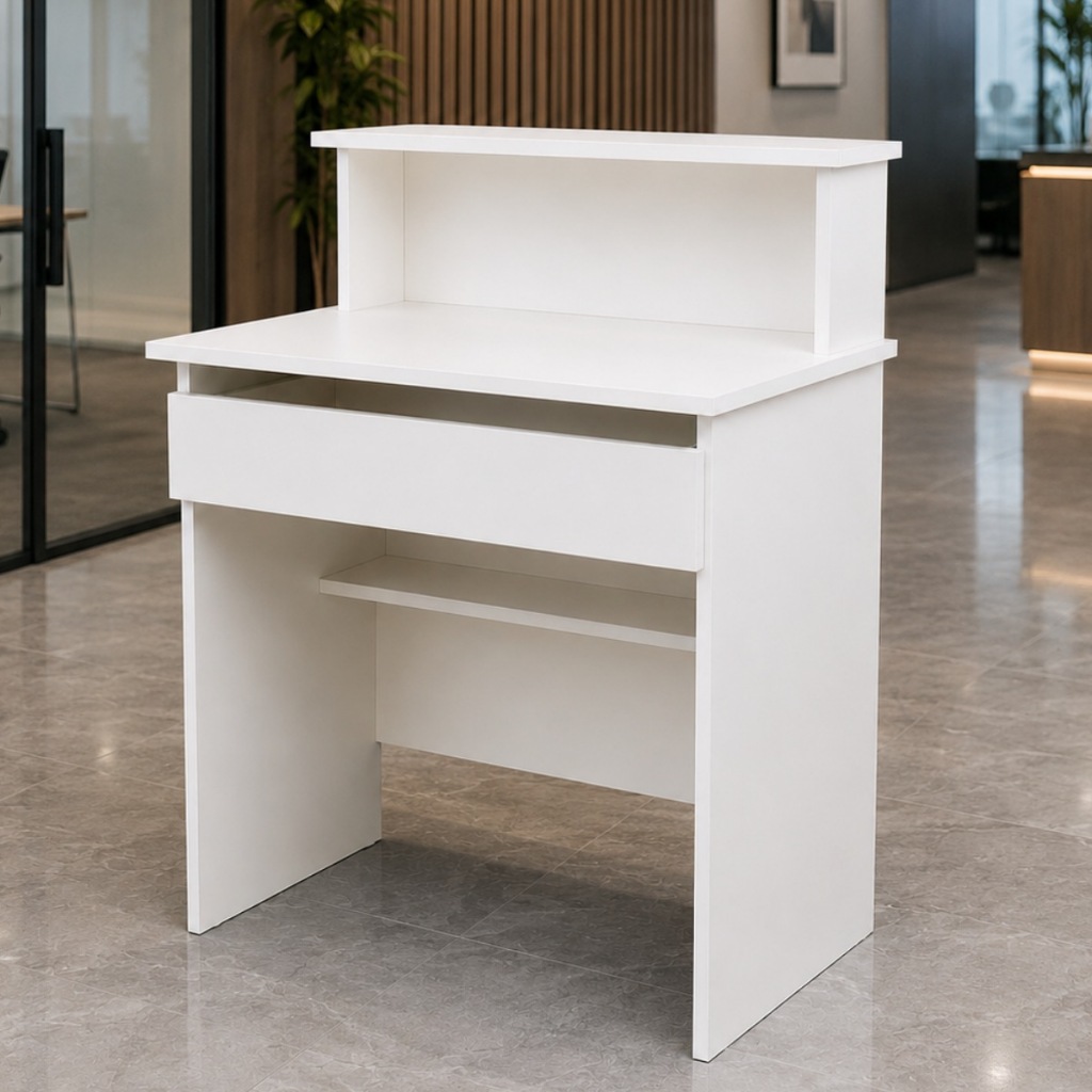 Mesa para Computador Branca com Gaveta e Prateleira, Ideal para Quarto, Escritório e Home Office