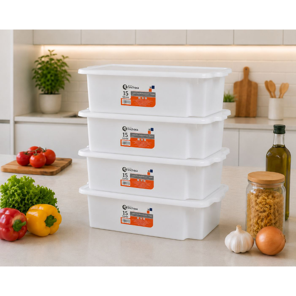 Conjunto Kit 4 Caixa Bandeja Com Tampa Frigorifica Açougue Aves Carnes Multiuso 15l Rischioto Casa Cozinha Armazenamento