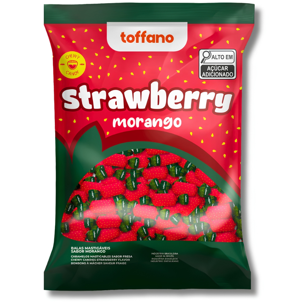 Balas Mastigáveis Strawberry Morango 400g Toffano