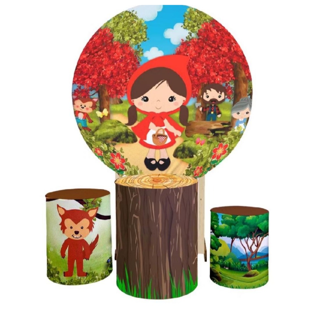 KIT PAINEL REDONDO 1,50 +TRIO DE CAPAS PADRÃO CHAPEUZINHO VERMELHO