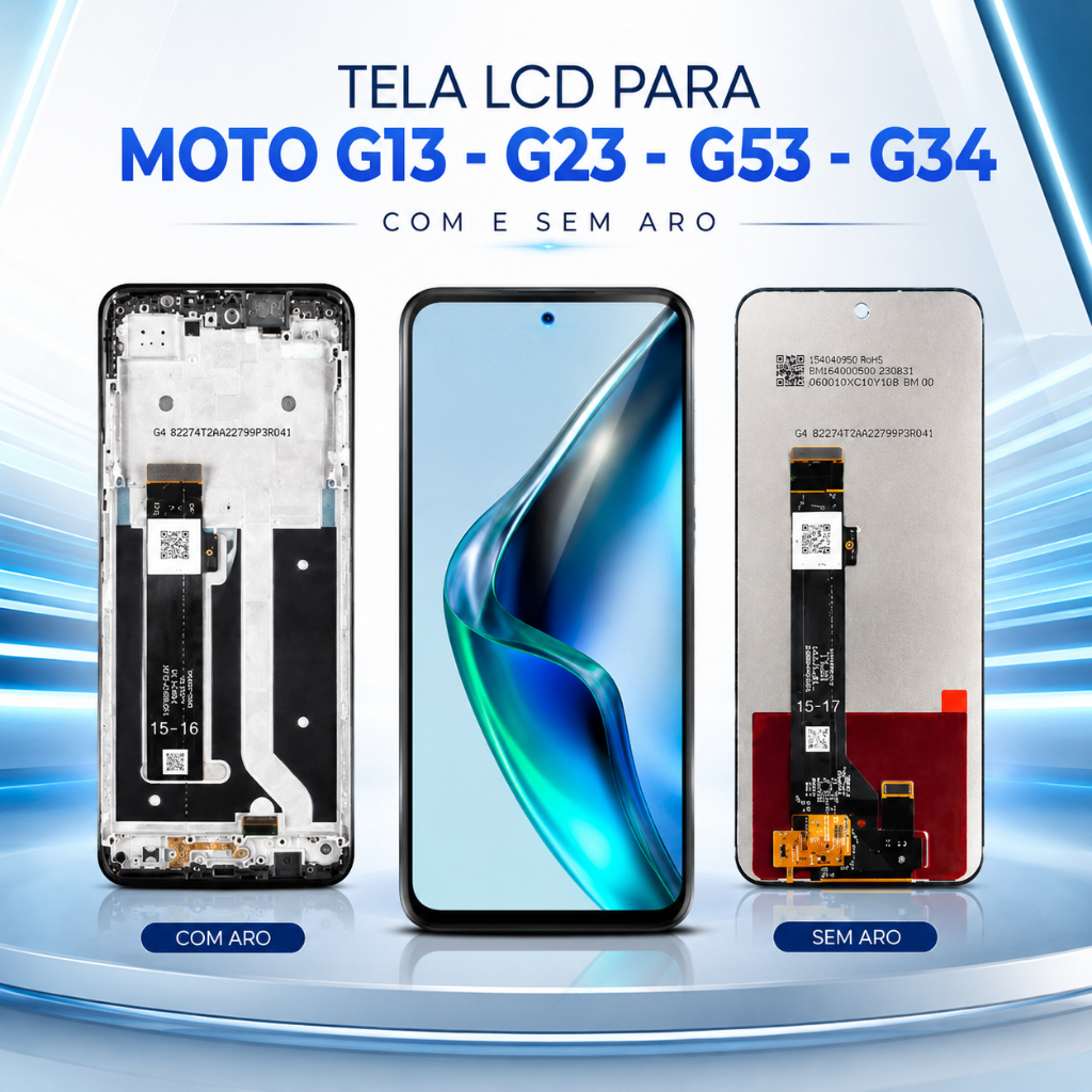 Frontal Tela Display Touch LCD Universal para MOTO G13/G23/G53/G34 Preto Reposição Peça Completa