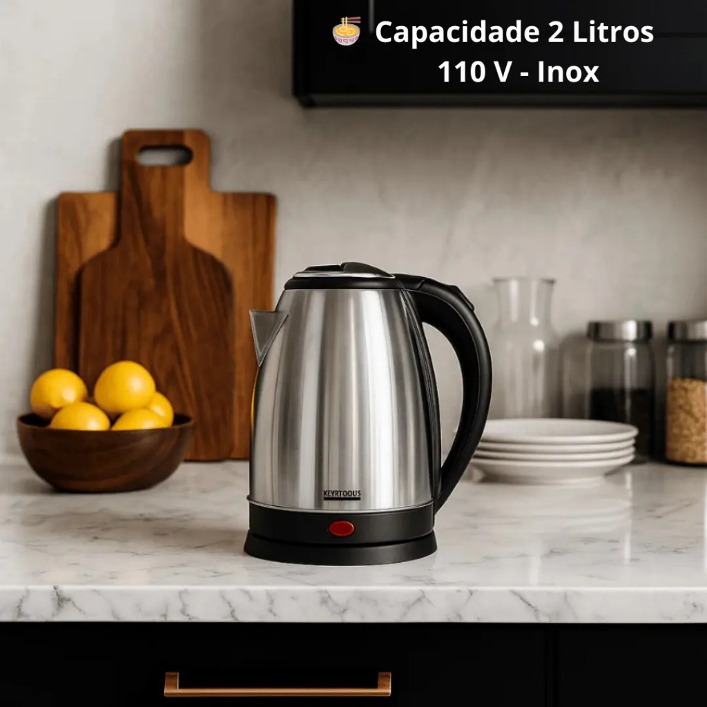 Chaleira Elétrica Inox 2 Litros Jarra Térmica Desligamento Automático Ferve Água Rápido Café Chá