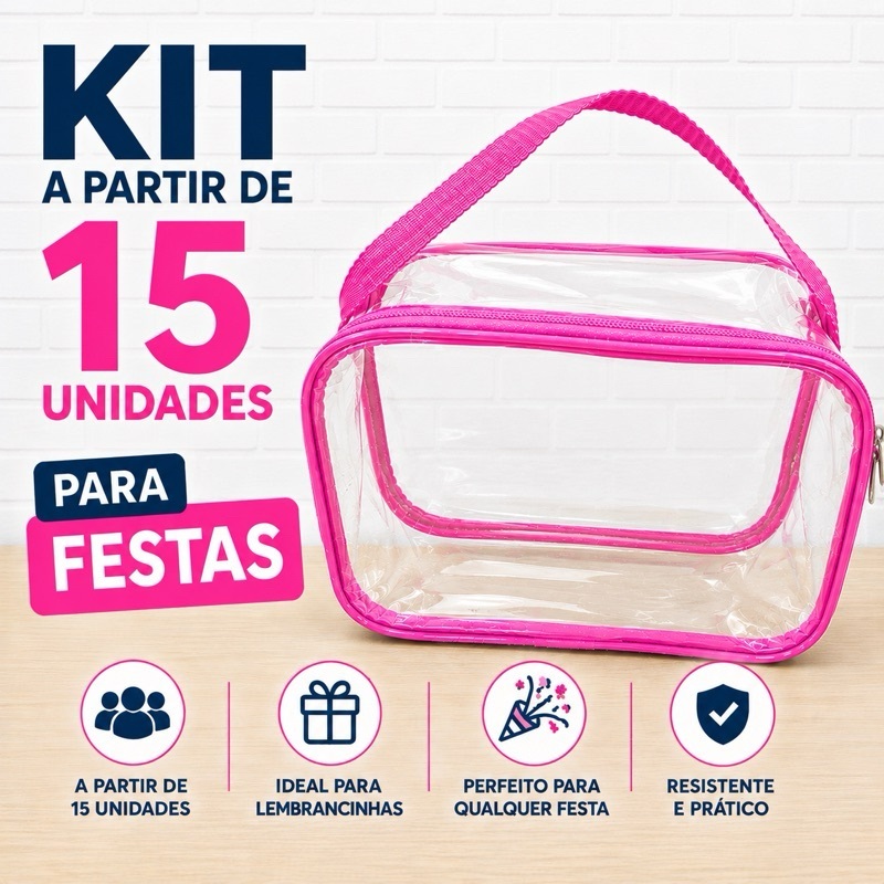 Kit de 5 e 10 - Bolsinhas Retangular Transparente de Alça de mão para Festas