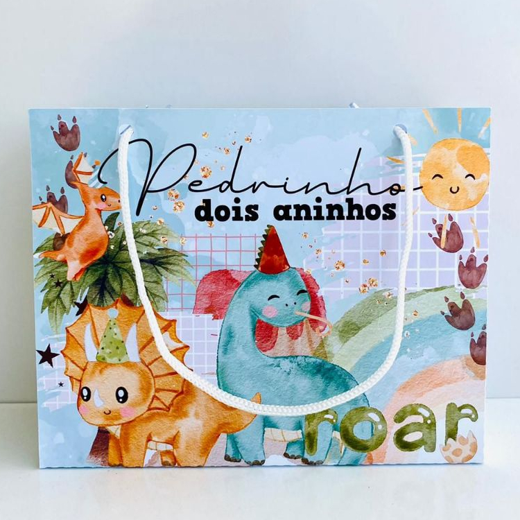 Sacolinha DINOSSAURO Personalizada/Bolsinha Lembrancinha de Festa Infantil/Aniversário/PEGUE E MONTE