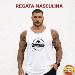 Regata Masculina California 100% Algodão Básica Casual Academia Treino Confortável Envio Imediato