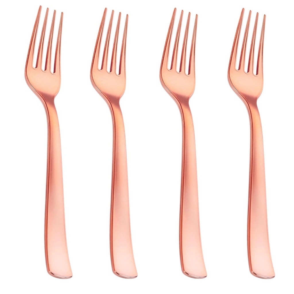 25/50/75 garfos festas descartáveis de plástico ouro rosa metálico, garfos refeição resistente