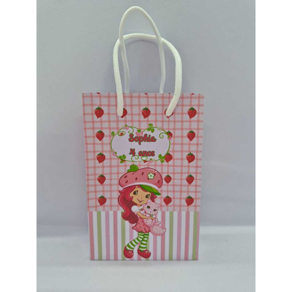 KIT SACOLINHA PEQUENA MORANGUINHO Personalizados Lembrancinhas Festa Aniversário. Fazemos Outros Temas
