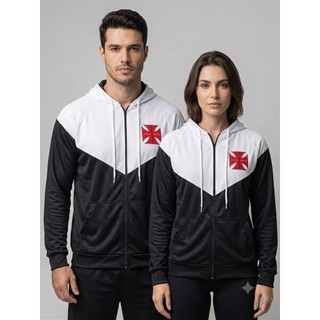 Jaqueta Vasco Masculina Com Capuz Zíper Bolso Moletom Torcida Futebol Casual Esportiva