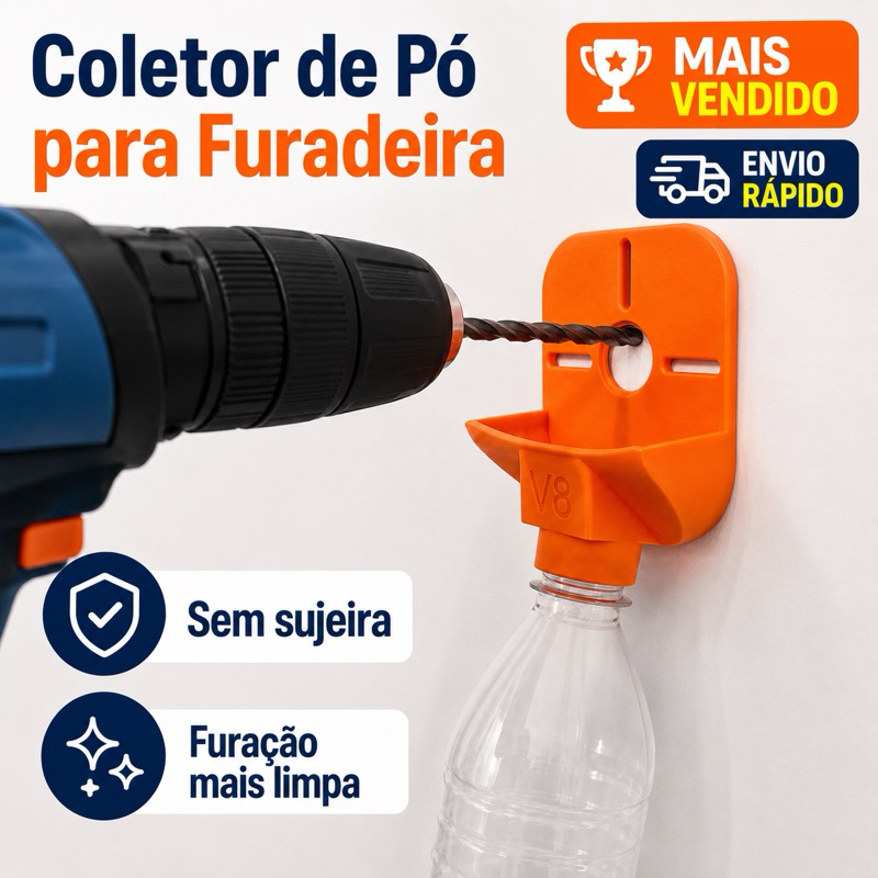 Coletor de Pó para Furadeira | Guia de Furação para Parede com Encaixe para Garrafa PET