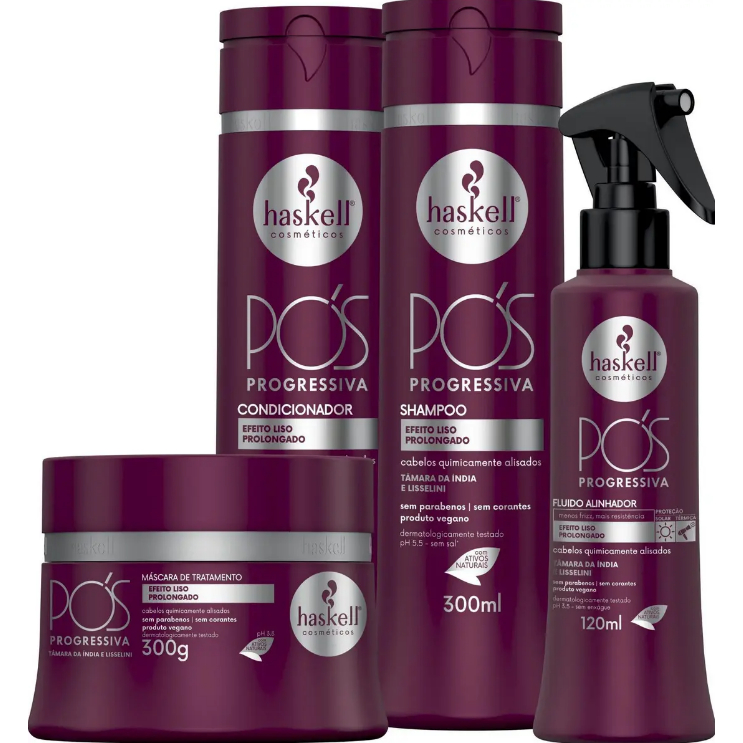 Kit Haskell Pós Progressiva Shampoo Cond Masc E Fluido 300ml