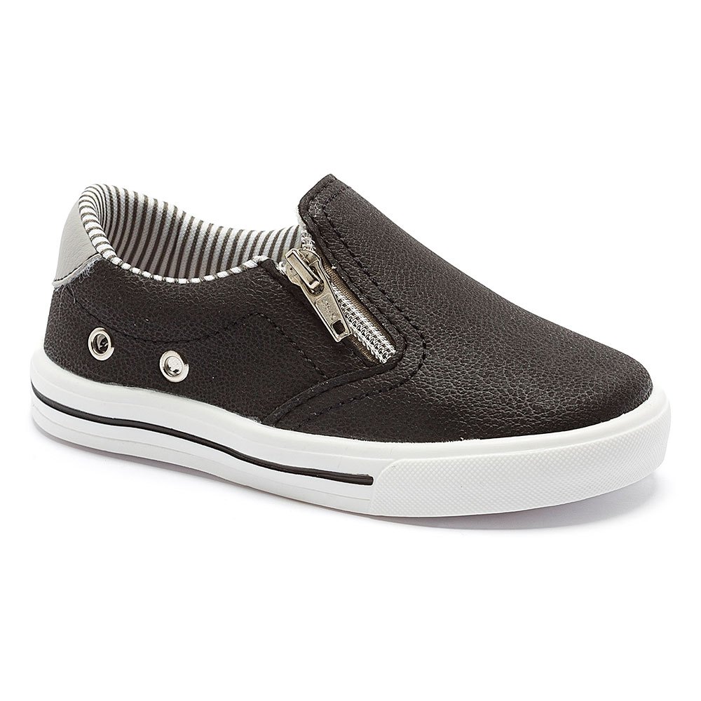 Tênis Menino Infantil Calce Fácil Slip on Masculino Iate Zíper Preto 22337 Pequi