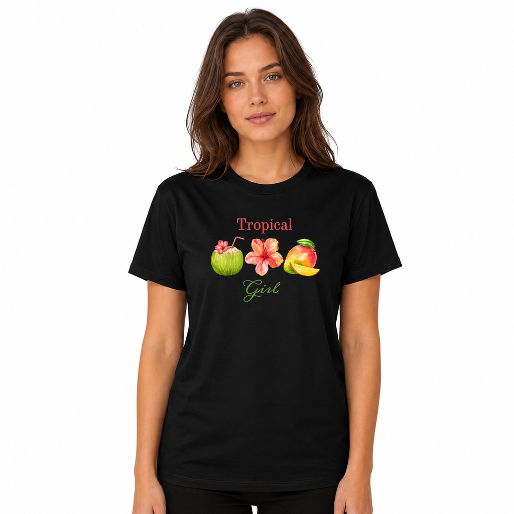 Camiseta Estampa Tropical Girl Camisa Blusa Unissex Feminina Confortável Algodão Verão Promoção