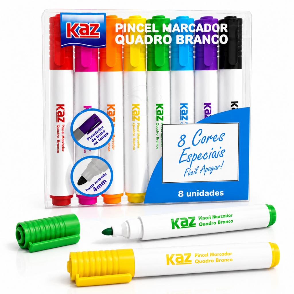 Kit 8 Canetas Canetão Pincel Marcador Coloridas Para Quadro Branco Lousa Ponta Redonda 4mm