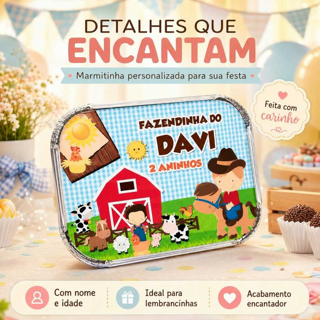 Marmitas Personalizadas Fazendinha Azul - Lembrancinha- Caixinhas Personalizadas - festa infantil - Kit festa