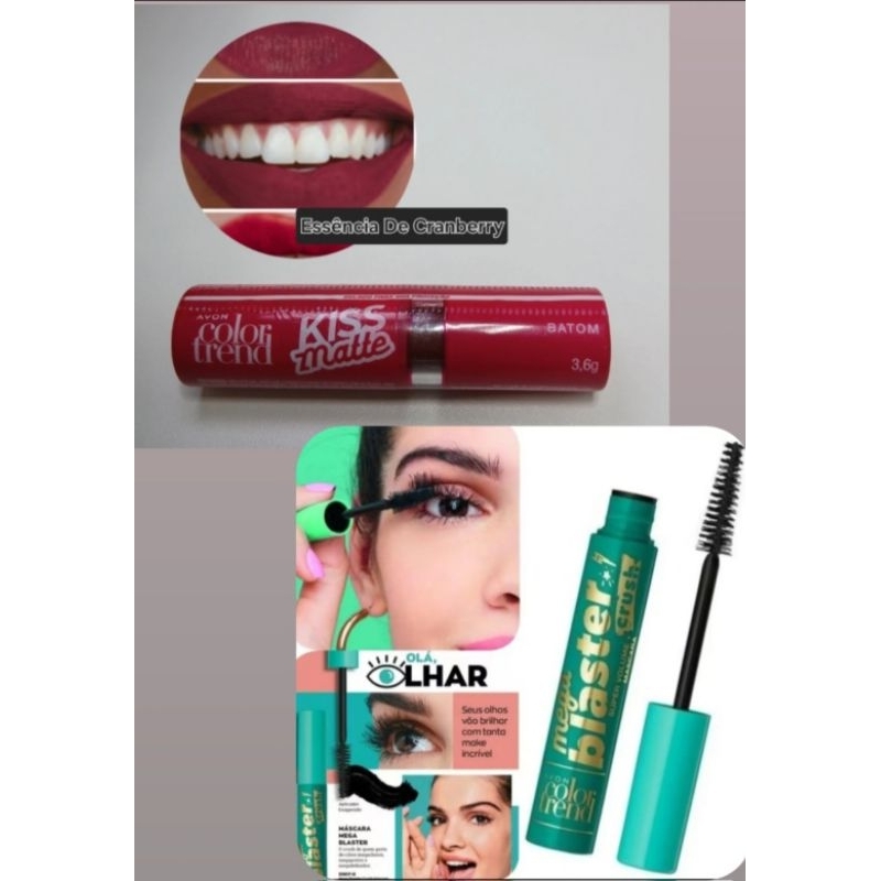 Kit Combo 01 Batom Matte Cor Essencia de Cranberry Máscara Rímel Cílios Volume Perfeito Á Prova d'água Avon Color Tend.