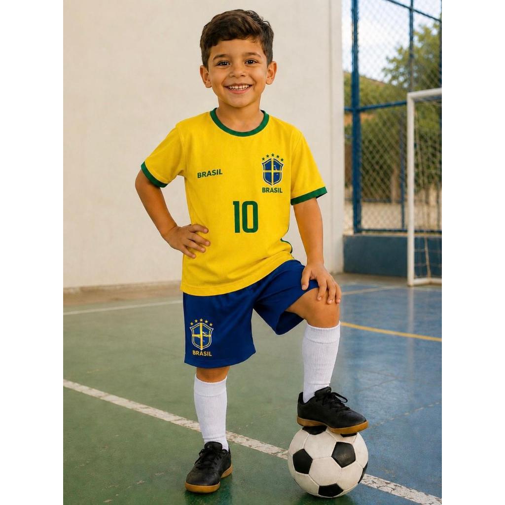 Conjunto Infantil bermuda e camisa de time verão para Meninos Kids para Todas as estações