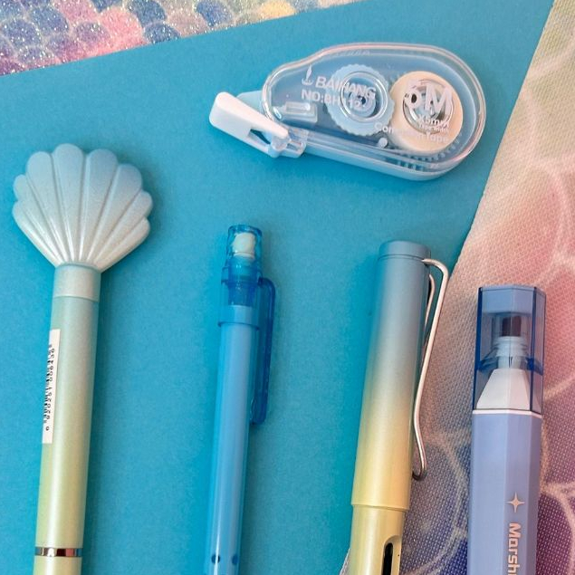Kit 5 itens Papelaria Kawaii Sereia 🐚 Papelaria Sereia - Sereia - Kit Sereia 🫧 caneta de concha lapiseira marca texto
