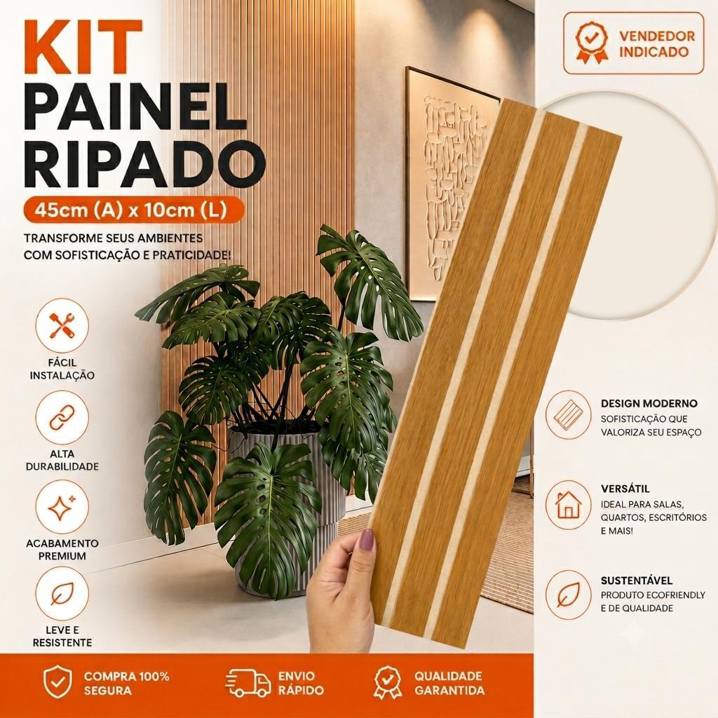KIT 5 À 250 PAINEL RIPADO MDF PREMIUM 45X10CM FREIJÓ IMBUIA PRETO GELO DECORAÇÃO MODERNA- ENVIO FULL