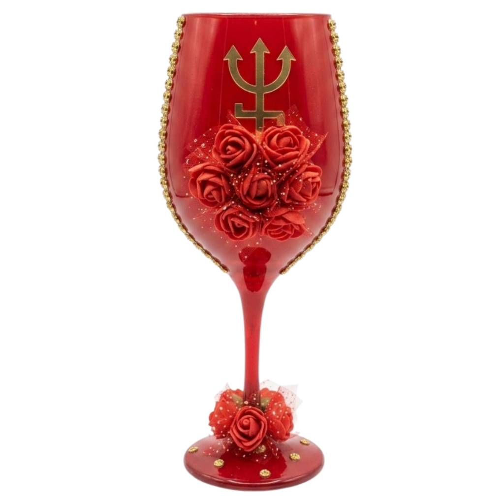 Taça Luxo Altar Pomba Gira Rosas Vermelhas 490ml em Vidro