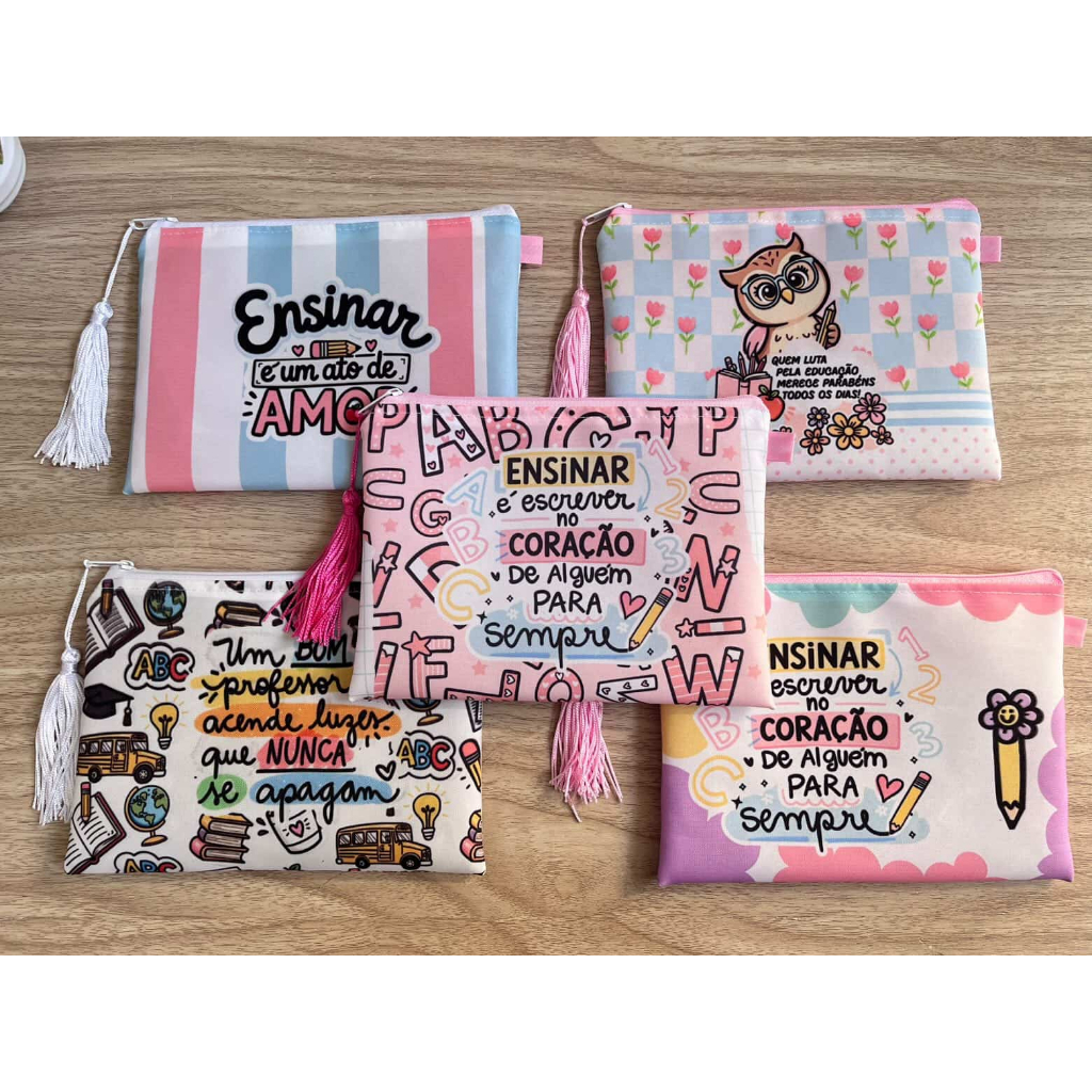 kit com 5 necessaires tema dia dos professores!