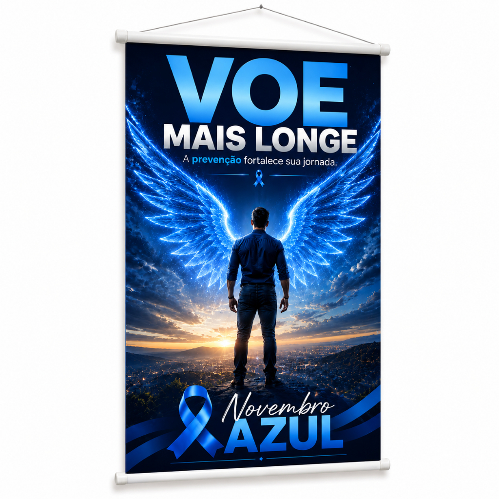 Banner Novembro Azul Saúde do Homem Campanha Prevenção produzido em lona. Cartaz Hospital UBS Clínica Empresa Pub1137